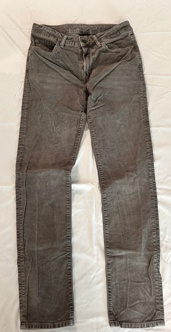 American Eagle Corduroy Pants 29x32 Brown Gray High Rise Straight Leg Stretch